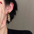 Light Luxury Resin Ball Leaf Tassel Drop Earrings With Silver Pins Vintage Two Way Stud Design view 4