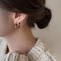 Vintage Ethnic Tiger Eye Beaded Geometric Round Ear Cuff Earrings In Maillard Minimalist Style view 4