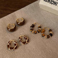 Vintage Ethnic Tiger Eye Beaded Geometric Round Ear Cuff Earrings In Maillard Minimalist Style view 3