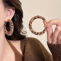 Vintage Maillard Leopard Print Faux Horsehair Geometric Round Hoop Earrings With Silver Pins For Women view 3