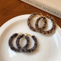 Vintage Maillard Leopard Print Faux Horsehair Geometric Round Hoop Earrings With Silver Pins For Women view 2