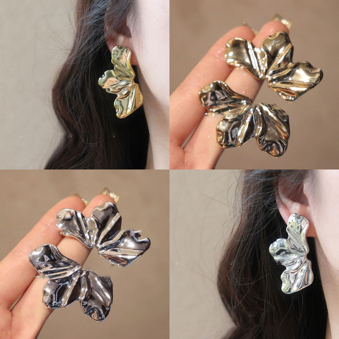 Style Acrylic Irregular Leaf Stud Earrings With Silver Needle Pins And Wrinkled Texture For Women