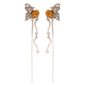 Luxury Copper Zircon Butterfly Hollow Flower Tassel Clip-on Earrings for Non-Pierced Ears view 5