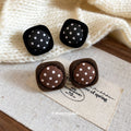 Fabric Flower Polka Dot Diamond Stud Earrings With Silver Needle Vintage Maillard Style Women's Ear Jewelry view 1