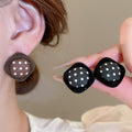 Fabric Flower Polka Dot Diamond Stud Earrings With Silver Needle Vintage Maillard Style Women's Ear Jewelry view 2