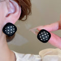 Fabric Flower Polka Dot Diamond Stud Earrings With Silver Needle Vintage Maillard Style Women's Ear Jewelry view 4