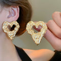 Light Luxury Metal Irregular Geometric Heart Stud Earrings With Steel Pins For Women view 3