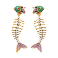 Enamel Carp Fish Faux Pearl Pendant Drop Earrings With Silver Pins Unique Fashion Jewelry view 5