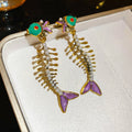 Enamel Carp Fish Faux Pearl Pendant Drop Earrings With Silver Pins Unique Fashion Jewelry view 3