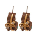 18K Gold Plated Copper Bowknot C Shape Stud Earrings With Rhinestones Vintage Hong Kong Style view 5