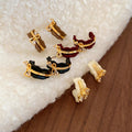 18K Gold Plated Copper Bowknot C Shape Stud Earrings With Rhinestones Vintage Hong Kong Style view 1