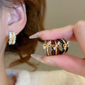 18K Gold Plated Copper Bowknot C Shape Stud Earrings With Rhinestones Vintage Hong Kong Style view 2