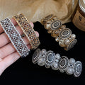 Vintage Distressed Alloy Bangle With Rhinestone Square Flower Hollow Geometric Design view 1