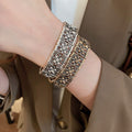 Vintage Distressed Alloy Bangle With Rhinestone Square Flower Hollow Geometric Design view 4