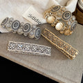 Vintage Distressed Alloy Bangle With Rhinestone Square Flower Hollow Geometric Design view 3