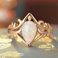 Leaf Waterdrop Faux Opal Ring For Women Wheat Ear Triangle Geometric Jewelry view 5