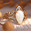Leaf Waterdrop Faux Opal Ring For Women Wheat Ear Triangle Geometric Jewelry view 2