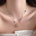 Vacation Style Stainless Steel Stone Bead Cross Pendant Sweater Necklace For Women view 3
