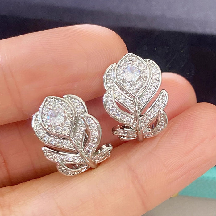 Women's Rose Flower Earrings With Micro Pave Zircon Sparkling Lightweight Fashion Jewelry