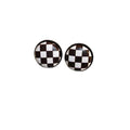 Geometric Round Leather Stud Earrings With Silver Pins Black White Plaid Minimalist Style view 5