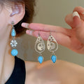 Vintage Ethnic Stone Flower Ball Teardrop Pendant Drop Earrings For Women view 3