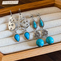 Vintage Ethnic Stone Flower Ball Teardrop Pendant Drop Earrings For Women view 4