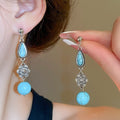 Vintage Ethnic Stone Flower Ball Teardrop Pendant Drop Earrings For Women view 1