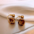 Flocked Leopard Print Geometric Ball Two Way Silver Needle Stud Earrings Vintage Fall Winter Style view 3