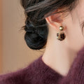 Flocked Leopard Print Geometric Ball Two Way Silver Needle Stud Earrings Vintage Fall Winter Style view 4