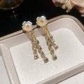 Alloy Rhinestone Floral Teardrop Tassel Drop Earrings With Silver Pins Light Luxury Style view 4