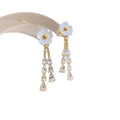 Alloy Rhinestone Floral Teardrop Tassel Drop Earrings With Silver Pins Light Luxury Style view 5
