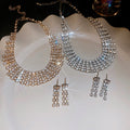 Copper Rhinestone Hollow Rectangle Stud Earrings And Collarbone Necklace Light Luxury Jewelry view 3