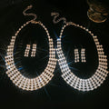 Copper Rhinestone Hollow Rectangle Stud Earrings And Collarbone Necklace Light Luxury Jewelry view 1