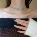 Copper Rhinestone Hollow Rectangle Stud Earrings And Collarbone Necklace Light Luxury Jewelry view 4