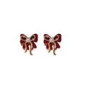 Silver Post Rhinestone Pearl Flocked Bow Stud Earrings For Women Light Luxury Winter Style view 5