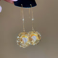 18K Gold Plated Copper Zircon Flower Threader Drop Earrings, Light Luxury European Style view 4