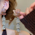 Vintage Ethnic Wood Square Hollow Tassel Drop Earrings With Silver Needle Geometric Design view 1