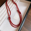 Ankola Red Faux Crystal Beaded Stackable Long Sweater Necklace Vintage Light Luxury Geometric Round Design view 4