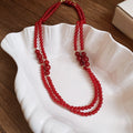 Ankola Red Faux Crystal Beaded Stackable Long Sweater Necklace Vintage Light Luxury Geometric Round Design view 2