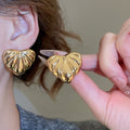Acrylic Textured Heart Leaf Pendant Drop Earrings With Silver Needle Metallic Western Style view 4