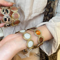 Leather Leopard Print Oval Spliced Elastic Rope Bangle, Western Geometric Statement Bracelet view 1