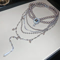 Light Luxury Faux Pearl Beaded Rhinestone Teardrop Pendant Necklace For Women Sweater Chain view 2