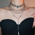 Light Luxury Faux Pearl Beaded Rhinestone Teardrop Pendant Necklace For Women Sweater Chain view 1