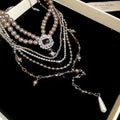 Light Luxury Faux Pearl Beaded Rhinestone Teardrop Pendant Necklace For Women Sweater Chain view 4