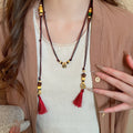 Braided Rope Wood Bead Tassel Waist Chain Necklace, New Chinese Style Convertible Belt Jewelry view 3