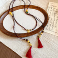 Braided Rope Wood Bead Tassel Waist Chain Necklace, New Chinese Style Convertible Belt Jewelry view 4
