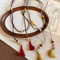 Braided Rope Wood Bead Tassel Waist Chain Necklace, New Chinese Style Convertible Belt Jewelry view 2