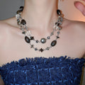 Vintage Dark Style Double Layer Glass Crystal Wood Bead Geometric Round Choker Necklace view 3