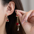 Elegant Christmas Star Bell Asymmetric Alloy Enamel Pom Pom Pearl Chain Drop Stud Earrings view 1