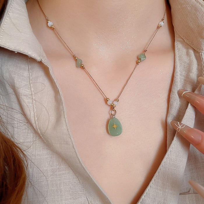 Light Luxury Copper Stone Beaded Six Point Star Cross Pendant Sweater Necklace for Women